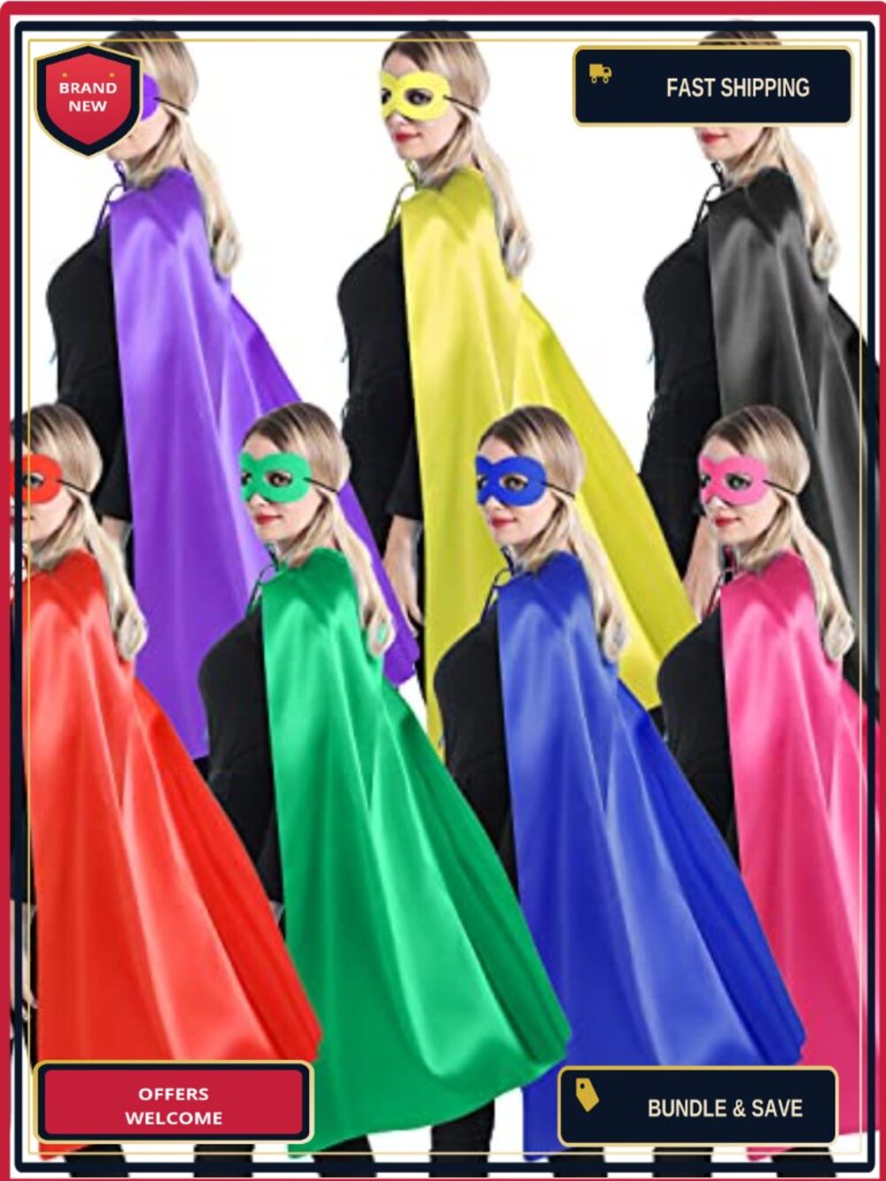 Superhero Capes and Masks 7 Pack Adults Teen Costume Dress Up Party Bulk